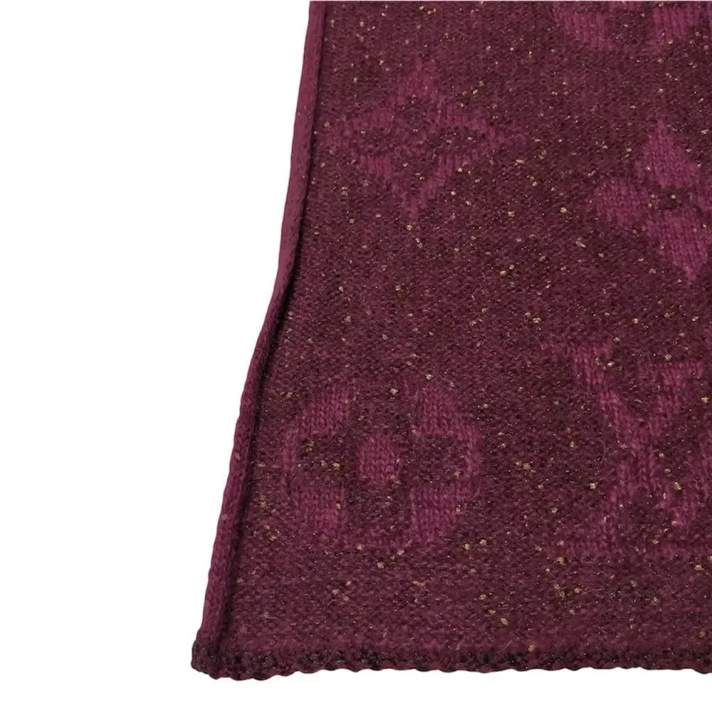 Auth Louis Vuitton Burgundy Mohair LV Monogram Sunset Stole Muffler Scarf Ex++